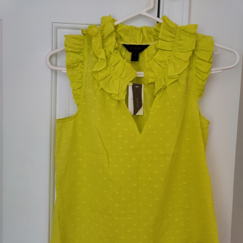 NWT J Crew parquet Swiss dot ruffles bright citrus yellow top